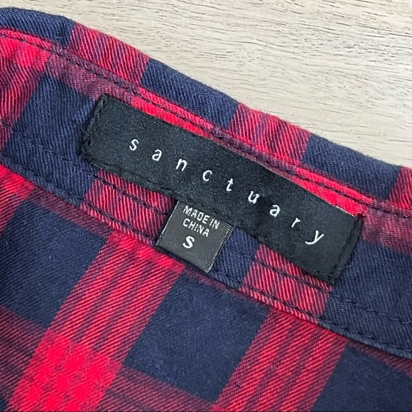 Sanctuary Navy Plaid Long Sleeve Snap Down Shirt Top Blouse Small - Picture 11 of 16